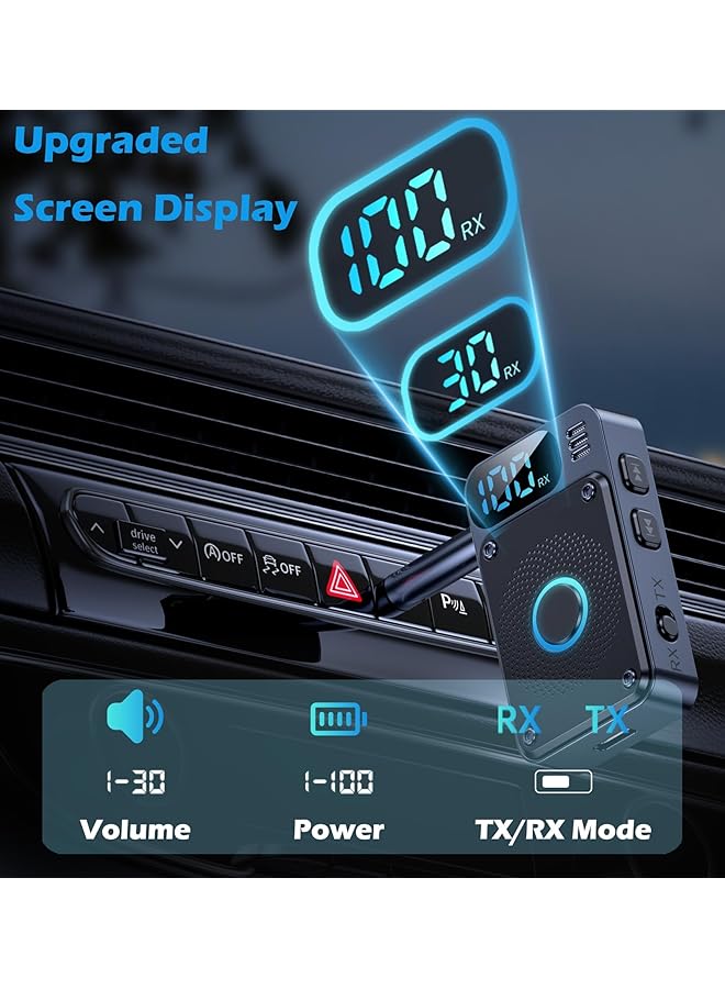 NALACAL جهاز إرسال واستقبال بلوتوث 5.4، محول صوت لاسلكي للطائرات والسيارات والتلفزيون والكمبيوتر الشخصي، مزود بمنفذ AUX مع ميكروفون، زمن انتقال منخفض لسماعات الرأس وأنظمة الاستريو - Image 4