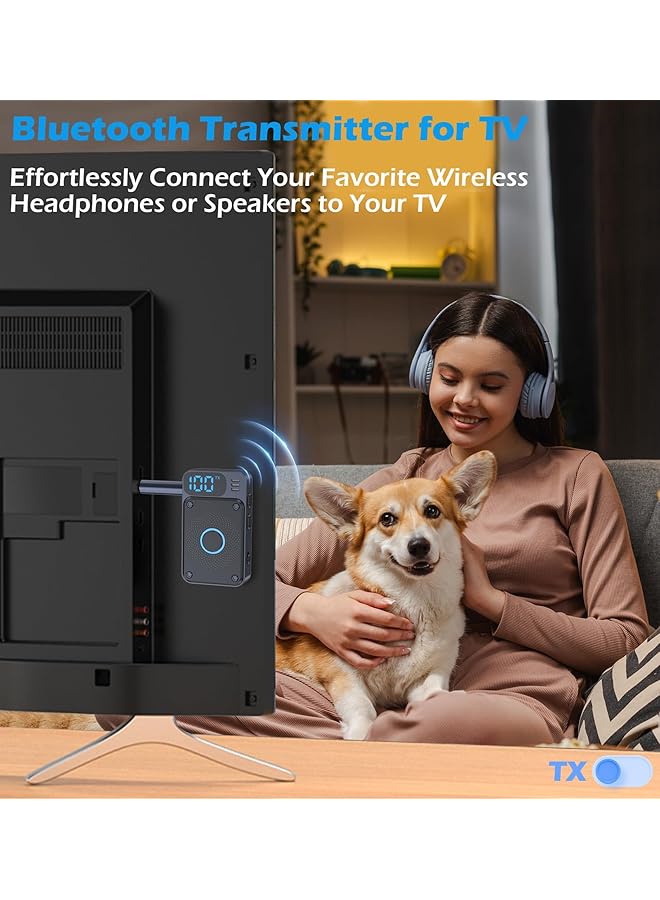 NALACAL جهاز إرسال واستقبال بلوتوث 5.4، محول صوت لاسلكي للطائرات والسيارات والتلفزيون والكمبيوتر الشخصي، مزود بمنفذ AUX مع ميكروفون، زمن انتقال منخفض لسماعات الرأس وأنظمة الاستريو - Image 5