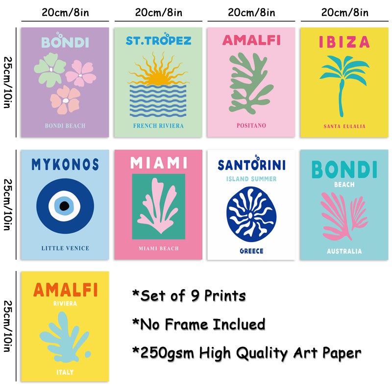 Whaline 9Pcs Preppy Pictures Dorm Room Decor Aesthetic Travel Wall Art Prints Abstract Wall Decor Colorful Preppy Poster for Coconut Girls Teen Bedroom College Dorm, Unframed 8 x 10 Inch - Image 2