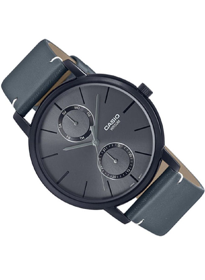 CASIO Men Watch Analog Multi Hand Grey Dial Leather Band Black Ion Plated Case MTP-B310BL-1AVDF - Image 2