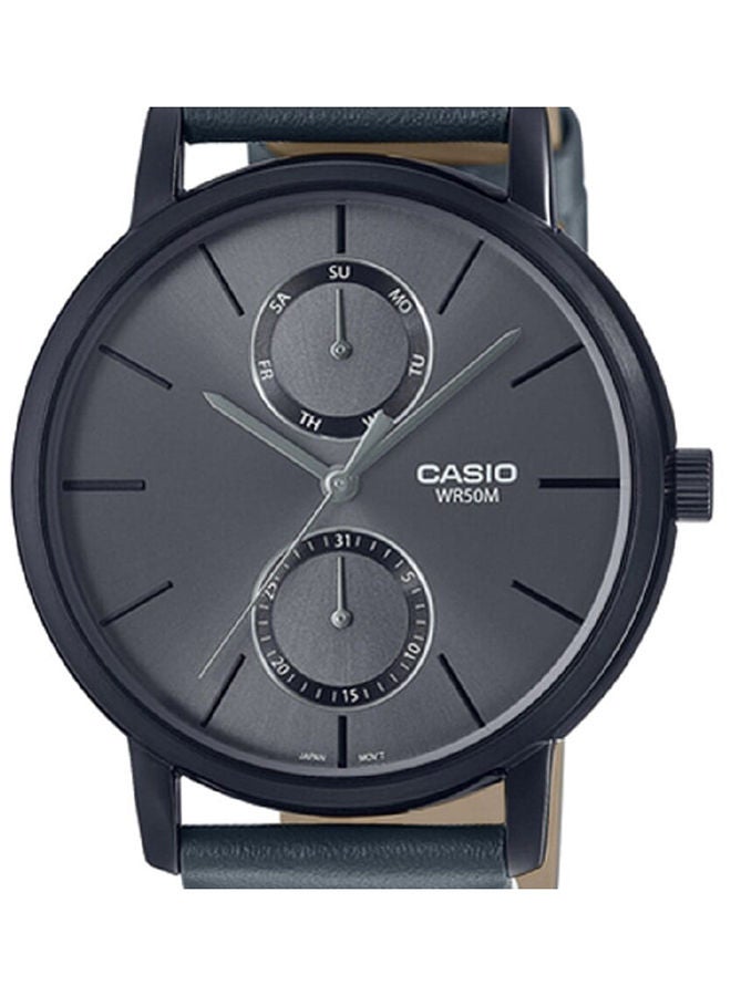CASIO Men Watch Analog Multi Hand Grey Dial Leather Band Black Ion Plated Case MTP-B310BL-1AVDF - Image 3