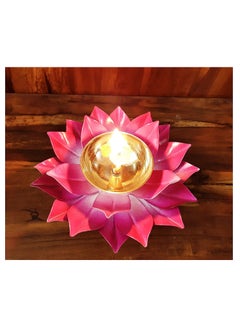 Rengvo Rengvo Rudra Exports Brass Lotus Diya for Puja Pink 5 Inch Dia  - Image 4