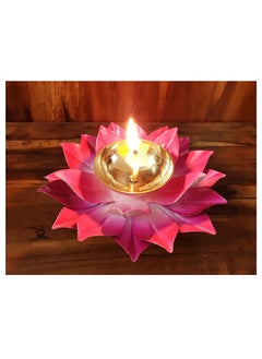 Rengvo Rengvo Rudra Exports Brass Lotus Diya for Puja Pink 5 Inch Dia  - Image 2