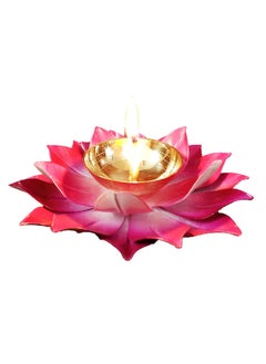 Rengvo Rengvo Rudra Exports Brass Lotus Diya for Puja Pink 5 Inch Dia  - Image 3