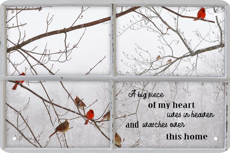 CSWLJS Cardinal Gifts Cardinal Decor Cardinal Bird out Side The Window a Big Piece of My Heart Lives in Heaven and Watches Over This Home Decor Sign 8 x 12 In - Image 1
