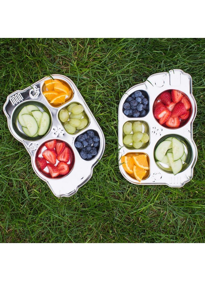 Innobaby - Innobaby Stainless Bus Plate, The Original, Rust Free, Safe Divided Platter, Mom Invented Fun Shape Plate Din Din SMART for Babies, Toddlers and Kids, BPA Free Plate - Image 1