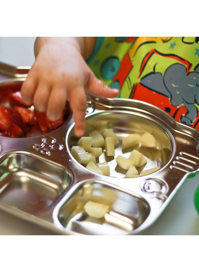 Innobaby - Innobaby Stainless Bus Plate, The Original, Rust Free, Safe Divided Platter, Mom Invented Fun Shape Plate Din Din SMART for Babies, Toddlers and Kids, BPA Free Plate - Image 1