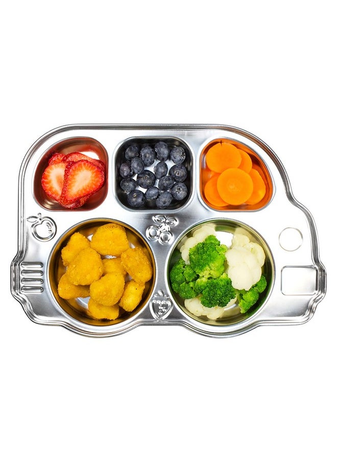 Innobaby - Innobaby Stainless Bus Plate, The Original, Rust Free, Safe Divided Platter, Mom Invented Fun Shape Plate Din Din SMART for Babies, Toddlers and Kids, BPA Free Plate - Image 1