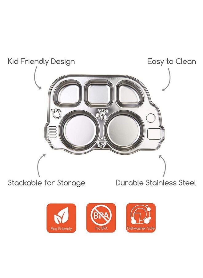 Innobaby - Innobaby Stainless Bus Plate, The Original, Rust Free, Safe Divided Platter, Mom Invented Fun Shape Plate Din Din SMART for Babies, Toddlers and Kids, BPA Free Plate - Image 1