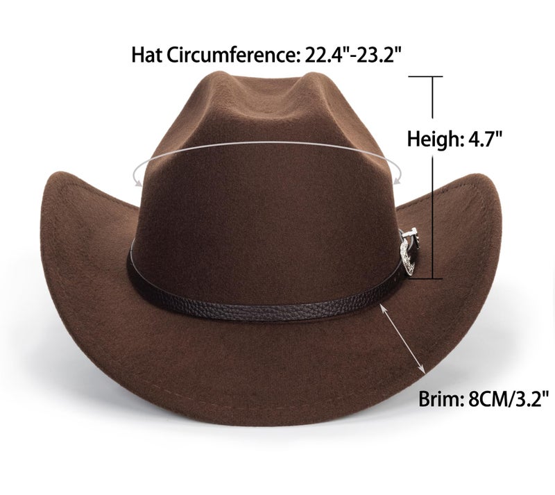 FGSS Womens Western-Cowboy-Hats Classic Felt-Hats - Rodeo Wide-Brim-Cowgirl Jazz-Hat with Buckle Belt(Lagre) Coffee - Image 2