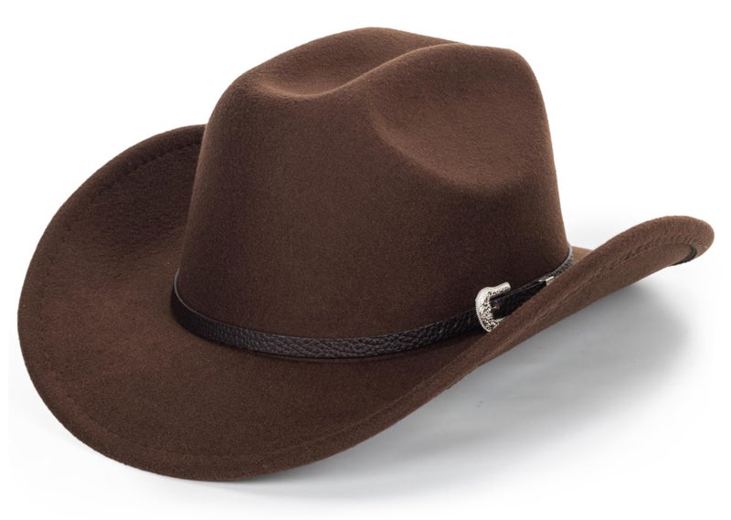 FGSS Womens Western-Cowboy-Hats Classic Felt-Hats - Rodeo Wide-Brim-Cowgirl Jazz-Hat with Buckle Belt(Lagre) Coffee - Image 5