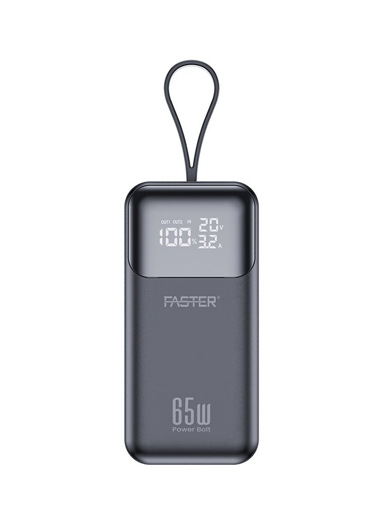 Faster Power Bolt PD65WA Powerbank- Multi Port Mini Power Bank, 20000mAh Capacity, 65W LED Smart Digital Display, Travel Friendly- Built in Cables for Simultaneous Charging, Smart Chip Portable Charger for Laptop Tablets Phones- Multi Device Support, Two Way Fast Charging, Multi Layer Protection  - Image 1