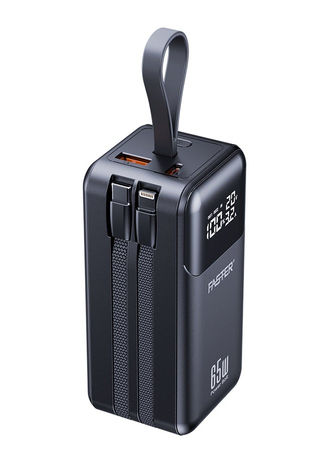 Faster - Power Bolt PD65WA Powerbank- Multi Port Mini Power Bank, 20000mAh Capacity, 65W LED Smart Digital Display, Travel Friendly- Built in Cables for Simultaneous Charging, Smart Chip Portable Charger for Laptop Tablets Phones- Multi Device Support, Two Way Fast Charging, Multi Layer Protection - Image 1