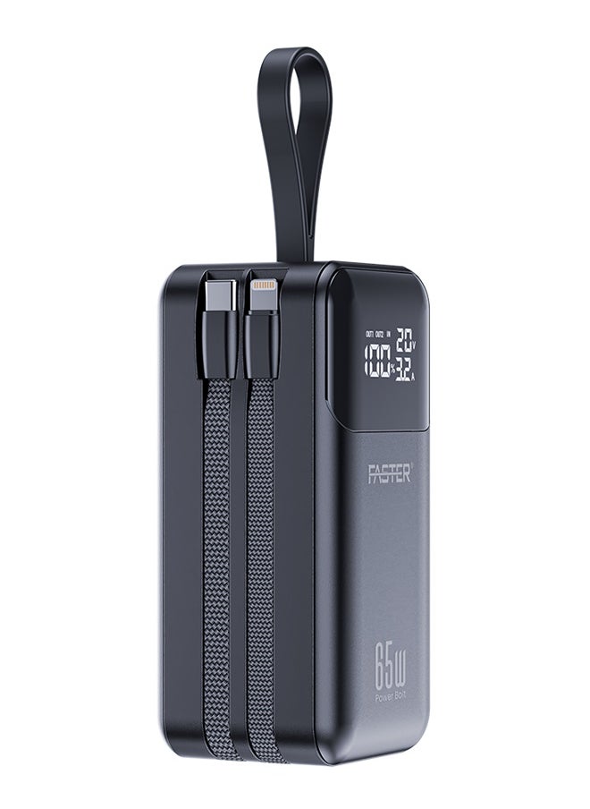 Faster - Power Bolt PD65WA Powerbank- Multi Port Mini Power Bank, 20000mAh Capacity, 65W LED Smart Digital Display, Travel Friendly- Built in Cables for Simultaneous Charging, Smart Chip Portable Charger for Laptop Tablets Phones- Multi Device Support, Two Way Fast Charging, Multi Layer Protection - Image 1