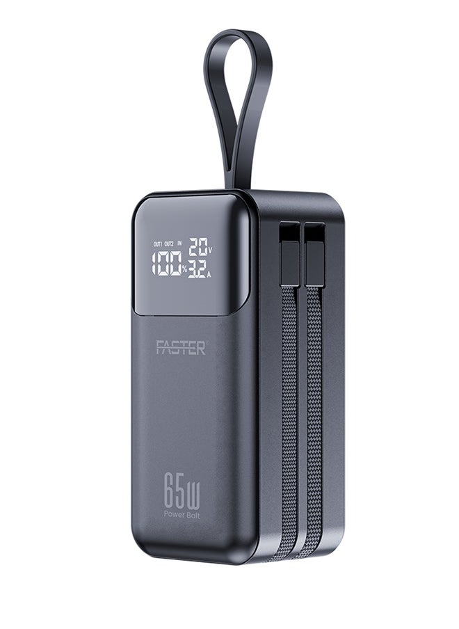 Faster - Power Bolt PD65WA Powerbank- Multi Port Mini Power Bank, 20000mAh Capacity, 65W LED Smart Digital Display, Travel Friendly- Built in Cables for Simultaneous Charging, Smart Chip Portable Charger for Laptop Tablets Phones- Multi Device Support, Two Way Fast Charging, Multi Layer Protection - Image 1