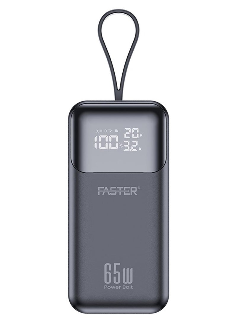 Faster Power Bolt PD65WA Powerbank- Multi Port Mini Power Bank, 20000mAh Capacity, 65W LED Smart Digital Display, Travel Friendly- Built in Cables for Simultaneous Charging, Smart Chip Portable Charger for Laptop Tablets Phones- Multi Device Support, Two Way Fast Charging, Multi Layer Protection - Image 1