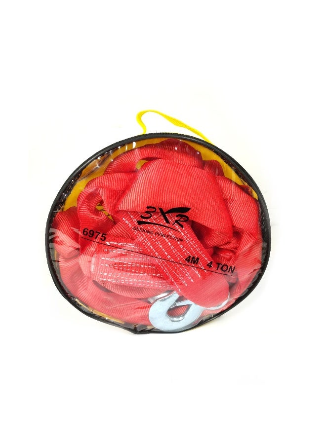 3XR Heavy Duty Tow Rope 4 Meter 4 Ton Capacity Nylon Recovery Strap with Metal Hooks for Car SUV Pickup Off-Road Vehicle Emergency Towing, Durable Elastic Shock-Absorbing Tow Strap for Mud Snow Roadside Rescue Kit 4000kg Premium Strength Power Puller - Image 2