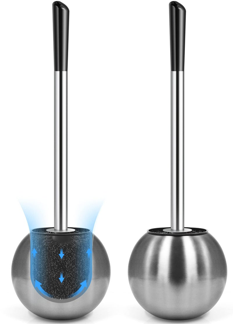 Toilet Brush and Holder 2 Pack 304 Stainless Steel Toilet Brush with Extended and Durable Comfortable Brush Handle Toilet Bowl Brush for Bathroom Toilet Ergonomic Pratical Durable