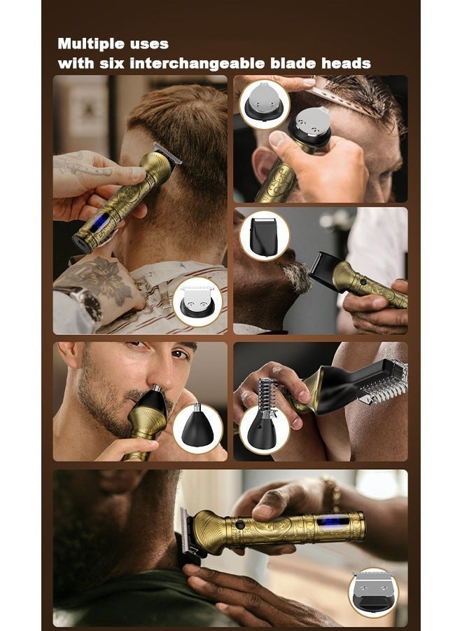 مجموعة ماكينات حلاقة الشعر 6 في 1 للرجال، ماكينة حلاقة كهربائية لاسلكية للتشذيب والحلاقة والتصفيف - Image 4