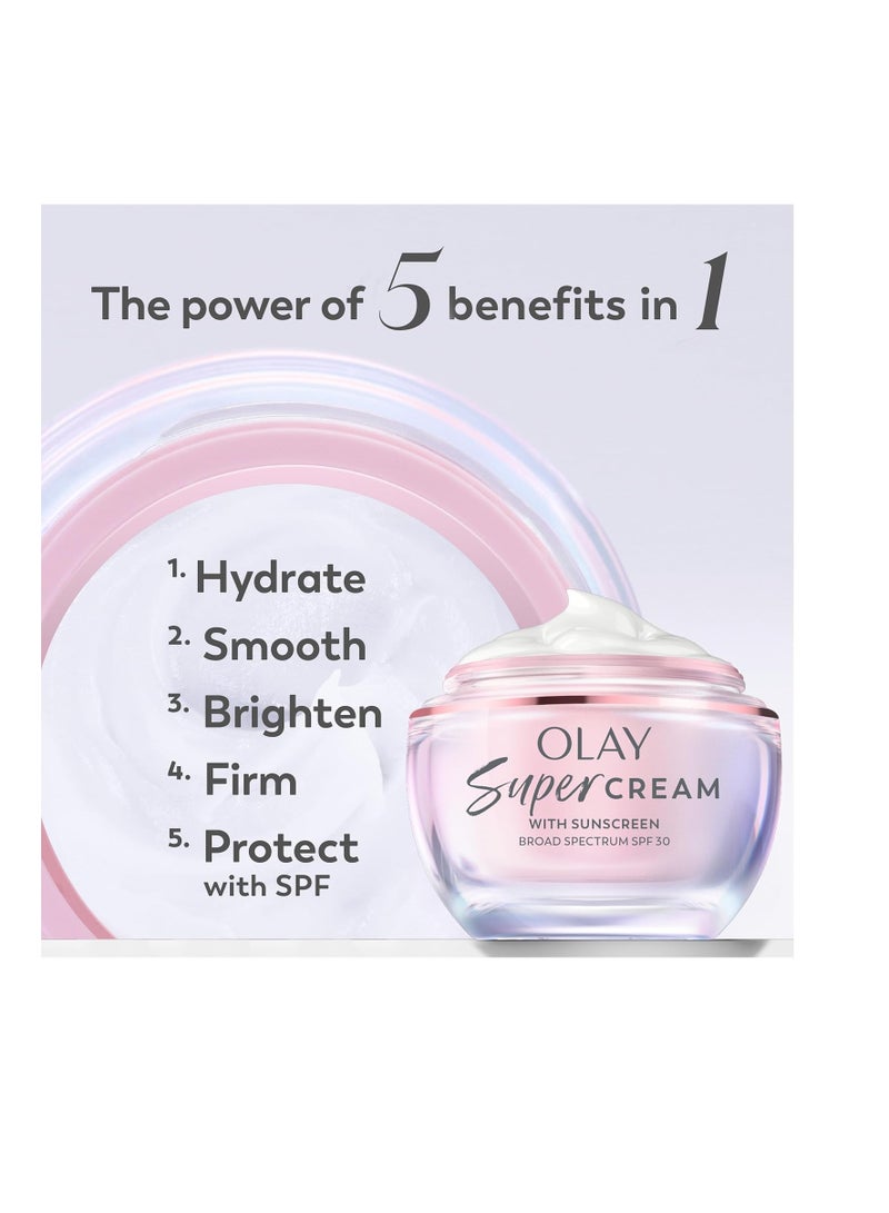 Olay Super Cream with Sunscreen SPF 30, 1.7 oz, Ultra Lightweight Face Moisturizer - Vitamin C & E, Hyaluronic Acid, Niacinamide, Collagen Peptide - Hydrate, Smooth, Brighten, Firm, and Protect - Image 2