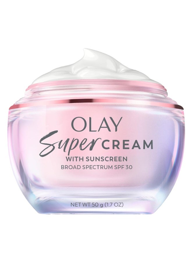 Olay Super Cream with Sunscreen SPF 30, Lightweight Face Moisturizer with Sun Protection, 5-in-1 Skin Care Benefits - Hydrating, Brightening, Firming - Niacinamide, Vitamin C, Collagen Peptide, 1.7 oz - Image 1