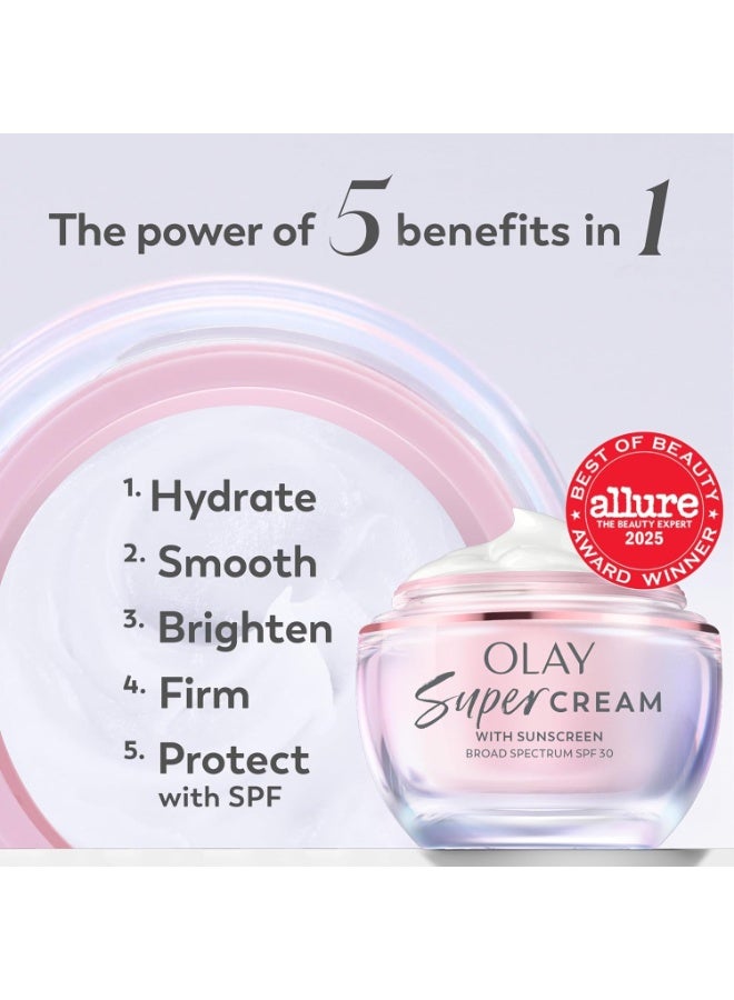Olay Super Cream with Sunscreen SPF 30, Lightweight Face Moisturizer with Sun Protection, 5-in-1 Skin Care Benefits - Hydrating, Brightening, Firming - Niacinamide, Vitamin C, Collagen Peptide, 1.7 oz - Image 2