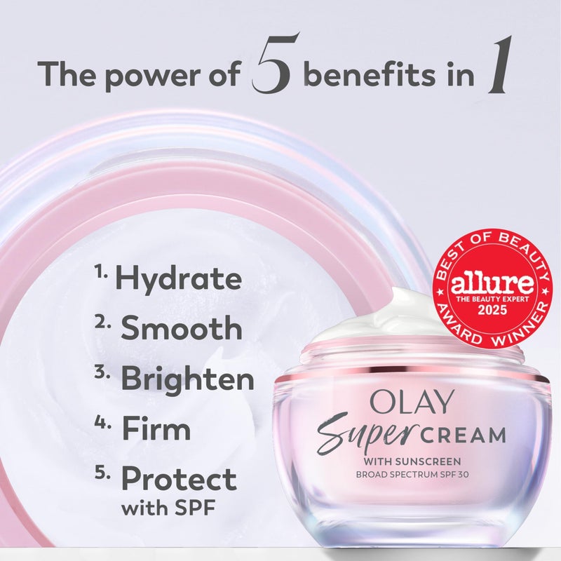 Olay Super Cream with Sunscreen SPF 30, Lightweight Face Moisturizer with Sun Protection, 5-in-1 Skin Care Benefits - Hydrating, Brightening, Firming - Niacinamide, Vitamin C, Collagen Peptide, 1.7 oz - Image 2
