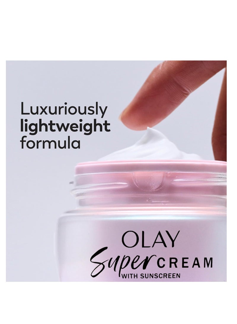 Olay Super Cream with Sunscreen SPF 30, 1.7 oz, Ultra Lightweight Face Moisturizer - Vitamin C & E, Hyaluronic Acid, Niacinamide, Collagen Peptide - Hydrate, Smooth, Brighten, Firm, and Protect - Image 3