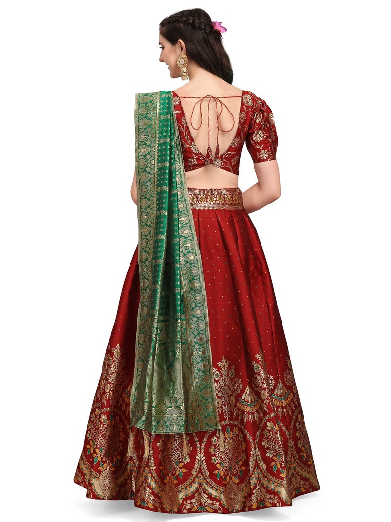 PURVAJA Women's Jacquard Semi-Stitched Lehenga choli (Arambh-Maroon_Maroon_Free Size) - Image 2