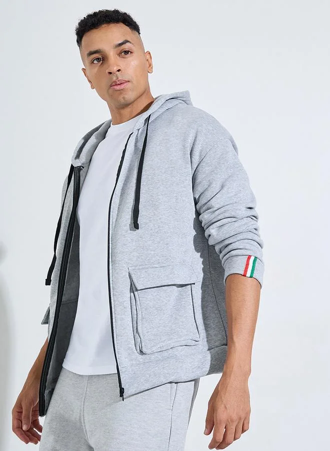 ستايلي Grey Baggy Pocket Hooded Zip-Up Sweat Jacket