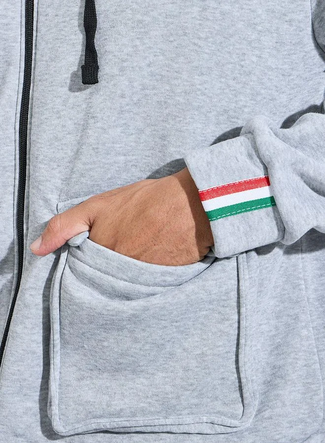 Styli  Grey Baggy Pocket Hooded Zip-Up Sweat Jacket for Men | Best Price UAE