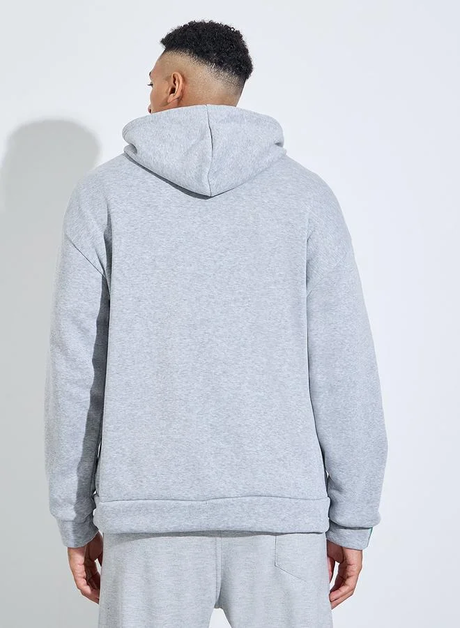 Styli  Grey Baggy Pocket Hooded Zip-Up Sweat Jacket for Men | Best Price UAE