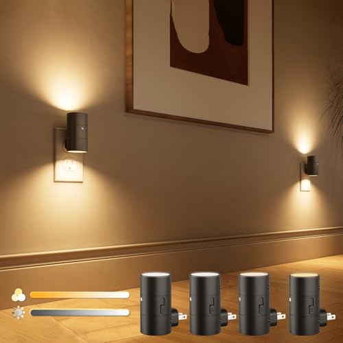 VOLISUN Night Lights Plug into Wall, Dimmable LED Nightlight with Dusk to Dawn Light Sensor, 0-100LM Adjustable Brightness, 3 Color Temperatures, Compact Size Black 4 Pack for Hallway,Bedroom,Bathroom - Image 1
