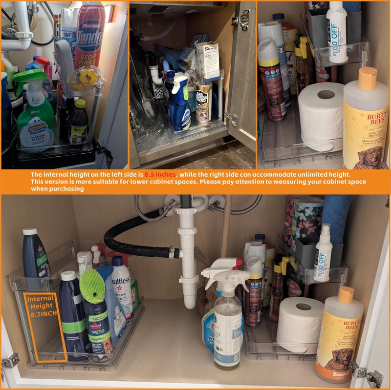 Yieach 2 Pack 14.5â€³ Deep Pull Out Under Sink Organizer,10.8â€³ High 2 Tier Slide Out Cabinet Organizer for Kitchen Cabinet,Undersink Organizers,Under Sink Shelves,Bathroom Organizers and Storage,Clear - Image 5