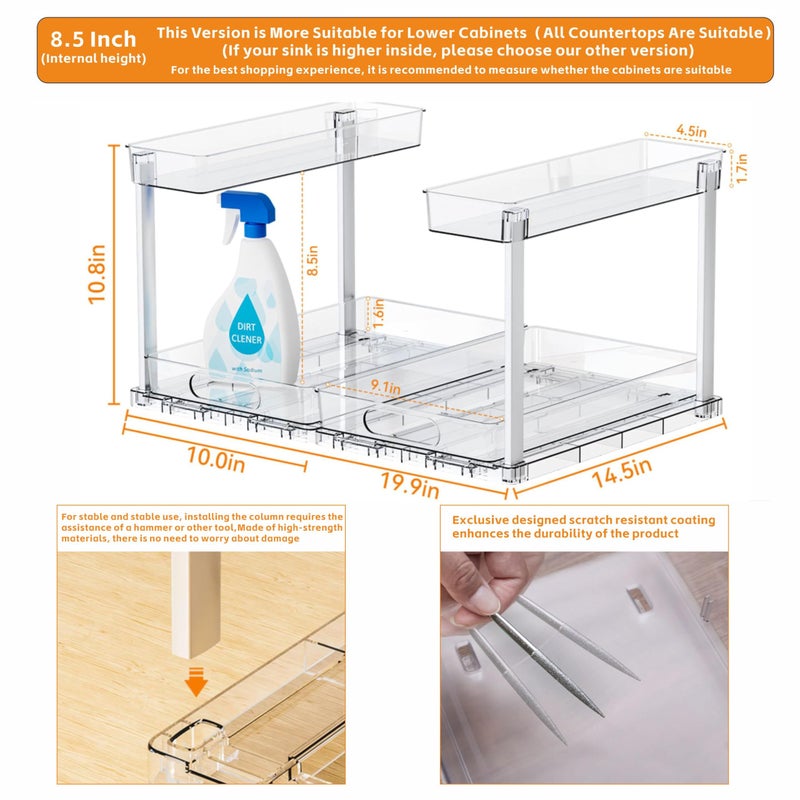 Yieach 2 Pack 14.5â€³ Deep Pull Out Under Sink Organizer,10.8â€³ High 2 Tier Slide Out Cabinet Organizer for Kitchen Cabinet,Undersink Organizers,Under Sink Shelves,Bathroom Organizers and Storage,Clear - Image 3