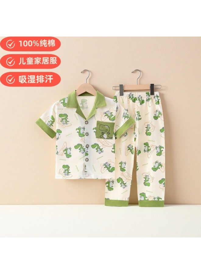 Summer Short-sleeved Trousers Children's Pajamas Thin Cotton Class A Home Clothes For Boys And Girls Baby Cartoon Air-conditioning Clothes