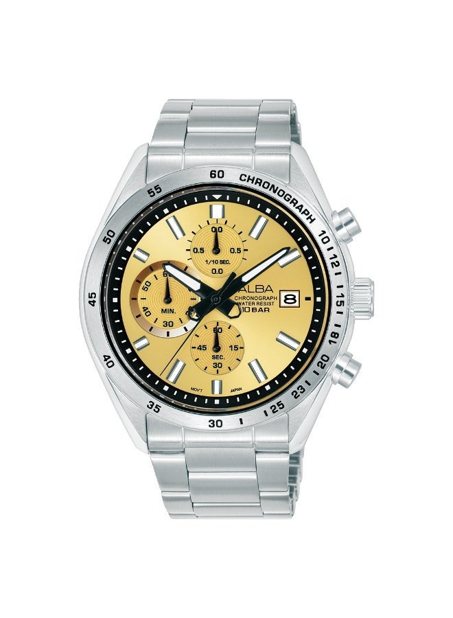 Alba Active Chronograph Men’s Watch AM3A59X1, 43 mm Gold Dial, Stainless Steel Case & Bracelet, 100 m WR - Image 5