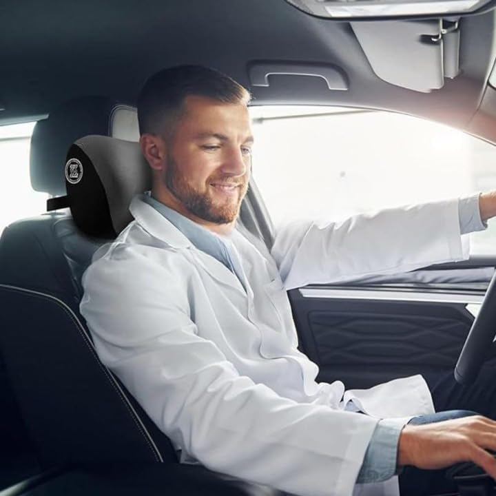 Fodgo Car Neck Pillow Neck Pain Relief for Long Drive Car Seat Back Head Rest Memory Foam Pillow for Driving Car Office with Adjustable Strap and Breathable Removable Cover - Image 3