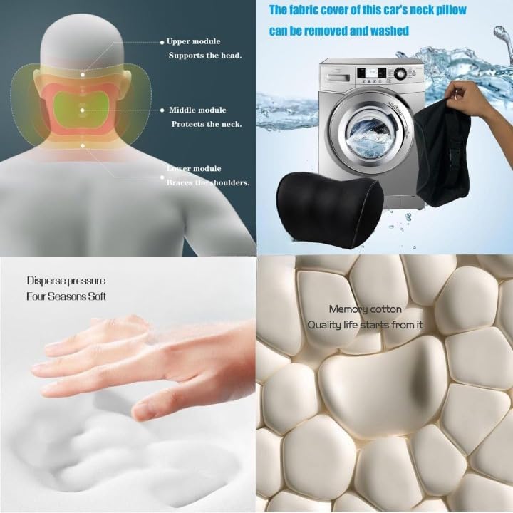 Fodgo Car Neck Pillow Neck Pain Relief for Long Drive Car Seat Back Head Rest Memory Foam Pillow for Driving Car Office with Adjustable Strap and Breathable Removable Cover - Image 5