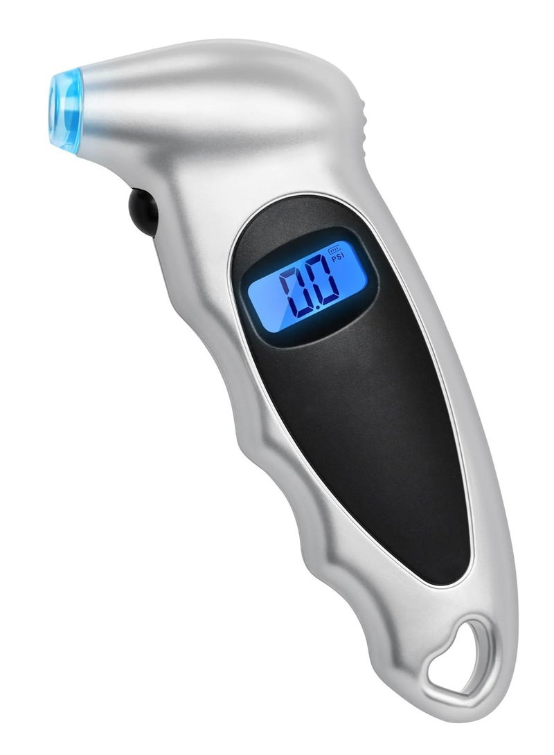Digital Tire Pressure Gauge 150 PSI 4 Settings for Car Truck Bicycle with Backlight LCD and Non-Skid Grip Car Accessories, Silver - Image 1