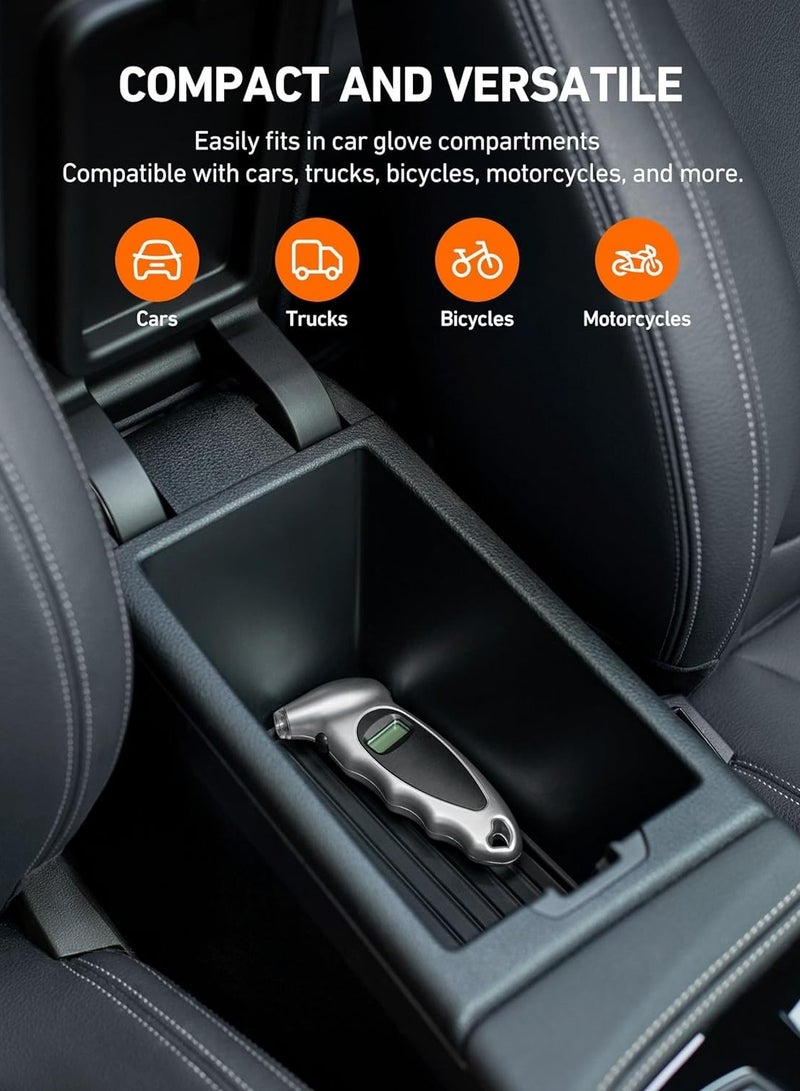 Digital Tire Pressure Gauge 150 PSI 4 Settings for Car Truck Bicycle with Backlight LCD and Non-Skid Grip Car Accessories, Silver - Image 5