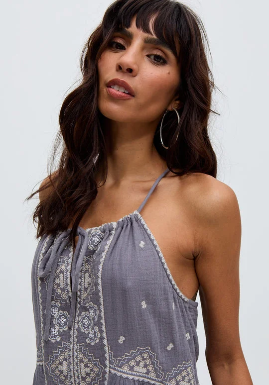 رافاي Jen Tiered All Over Embroidered Mini Dress In Grey