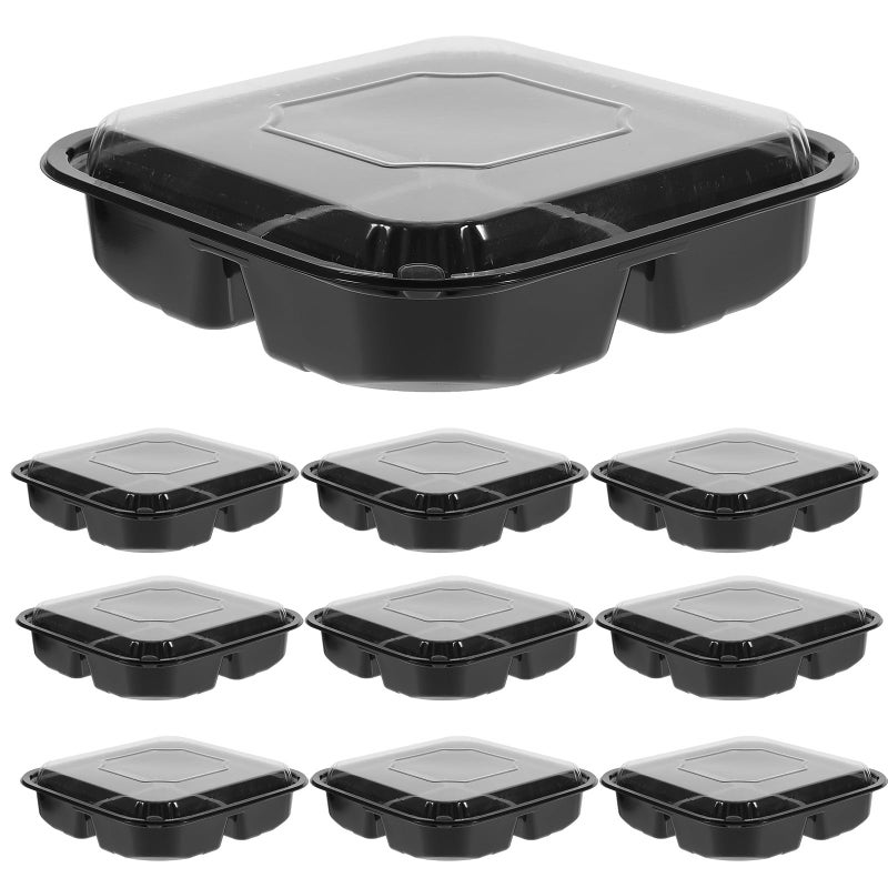 10pcs Black 550g Disposable Square Plastic Fruit Boxes Multi Compartment Food Storage Containers - Image 2