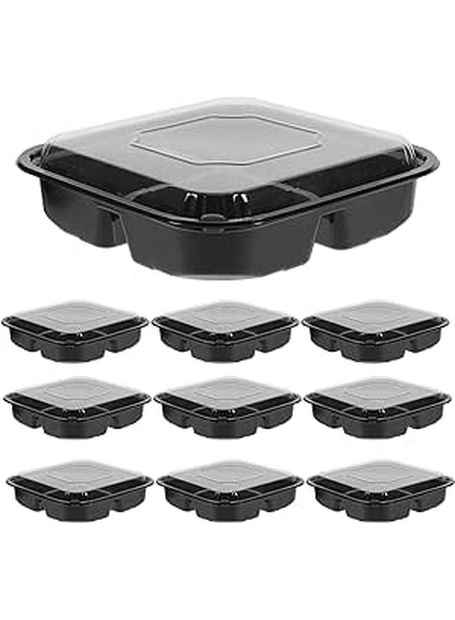 10pcs Black 550g Disposable Square Plastic Fruit Boxes Multi Compartment Food Storage Containers - Image 1