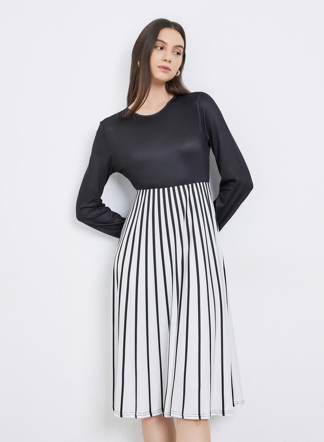 تايك تو فستان ميدي مخطط بأكمام طويلة بلونين متباينين - Image 3