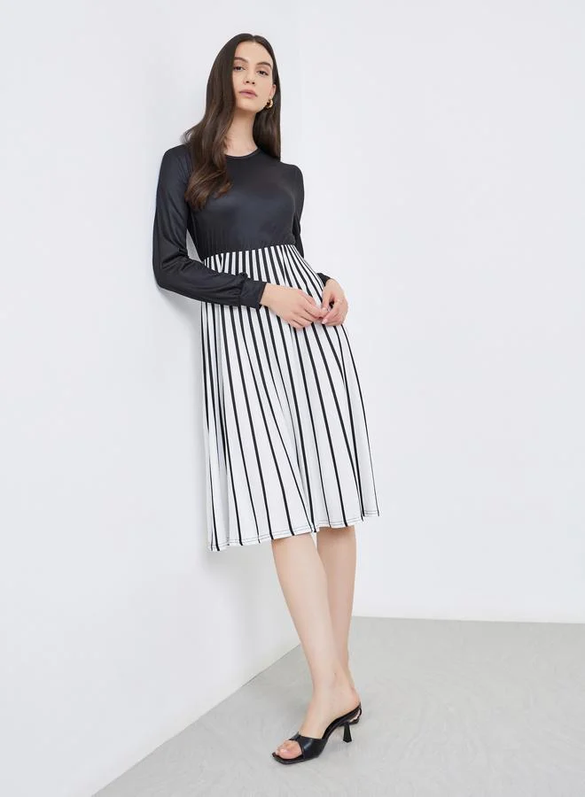 Take Two Take Two Contrast Long Sleeve Striped Midi Dress