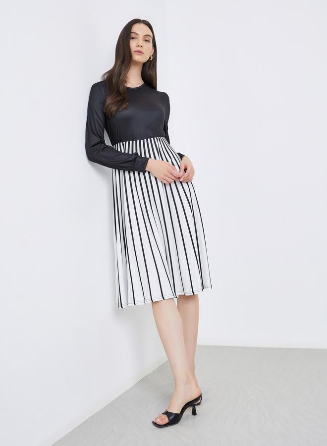 تايك تو فستان ميدي مخطط بأكمام طويلة بلونين متباينين - Image 2