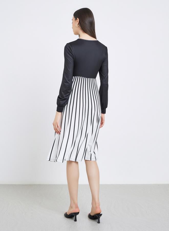 تايك تو فستان ميدي مخطط بأكمام طويلة بلونين متباينين - Image 5