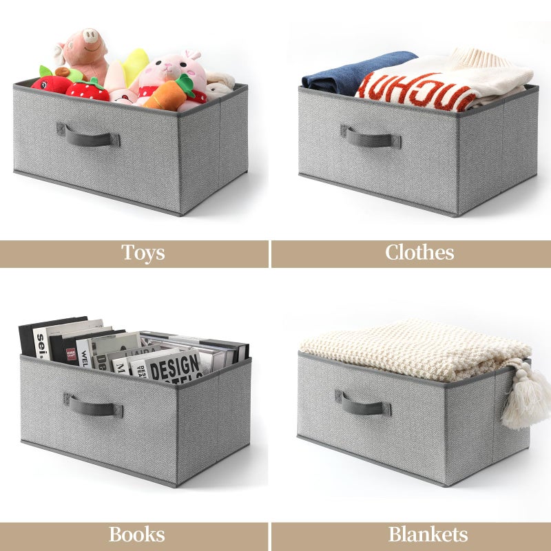 EITMOW Storage Baskets, 15.7 Inch Woven Fabric Bins, Storage Cubes with Reinforced Handles, Organizer Bins for Closet Shelves, Foldable, for Toys, Clothes (2PCS/Grey-15.7*11*7.8inch) - Image 4