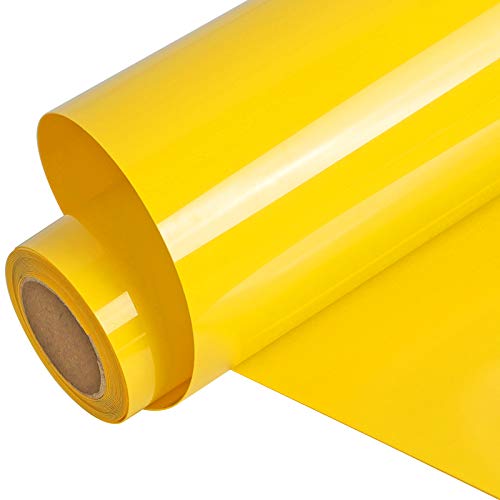FUNKAKA Yellow HTV Heat Transfer Vinyl Rolls, 12" x 9ft Glossy Yellow Iron on Vinyl for T-Shirt, Adhesive Yellow HTV Vinyl for All Cutter Machines Easy to Cut & Weed for Heat Vinyl Design - Image 1